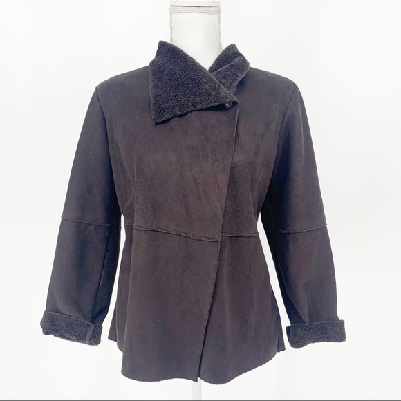 Orvis Brown Fleece Lined Fold Over Wrap Cape Coat - Picture 12 of 12